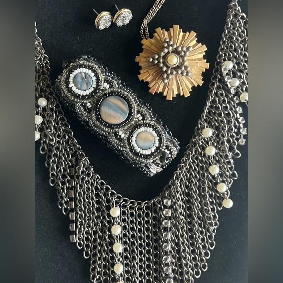 Vintage Jewelry Set~ Steampunk~Mixed Metals~Rhinestones~Pearls - Picture 8 of 13